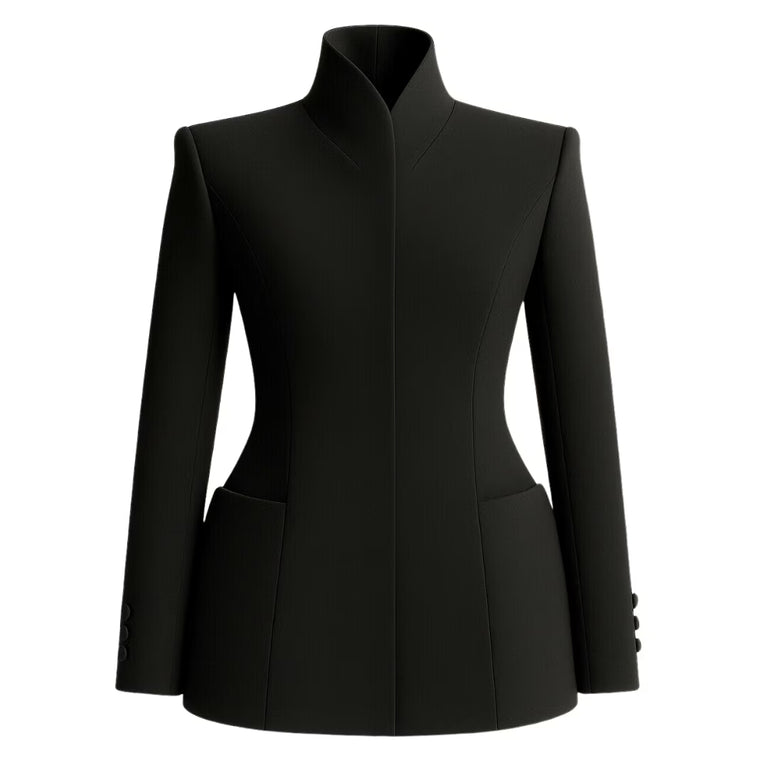 Tokyo Foxtrot Aries Blazer - ghost product view of the sculpted black tailored blazer