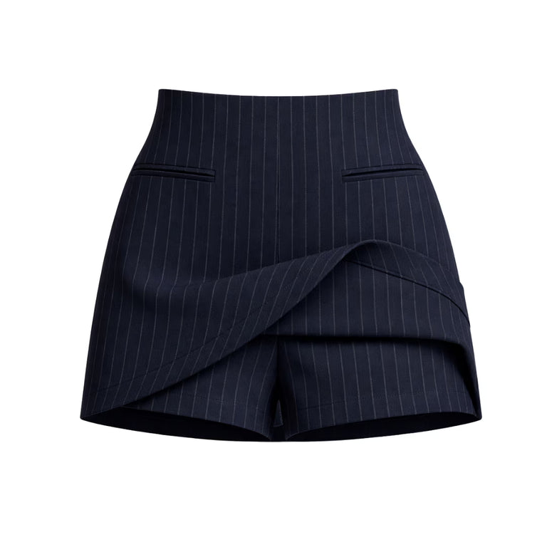 Tokyo Foxtrot Carter Mini Skort - ghost view showing built-in shorts under the navy pinstripe overlay